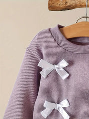 Conjunto 2 Peças Bebê Menina Blusa Manga Longa com Laços Calça Canelada