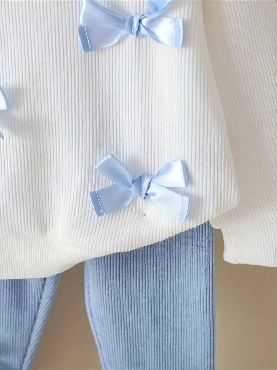 Conjunto 2 Peças Bebê Menina Blusa Manga Longa com Laços Calça Canelada