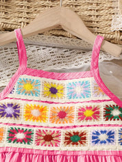Conjunto Infantil Feminino 2 Peças Top Alça Crochê Colorido com Babado e Calça Pantalona Texturizada