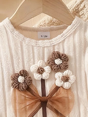 Conjunto 2 Peças Bebê Menina Blusa Manga Longa Flores 3D Malha Canelada e Calça Flare