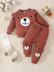 Conjunto Infantil Masculino Moletom Estampa Urso e Calça Jogger Manga Longa Gola Redonda
