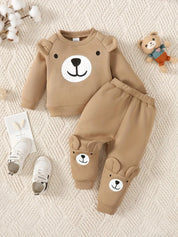 Conjunto Infantil Masculino Moletom Estampa Urso e Calça Jogger Manga Longa Gola Redonda