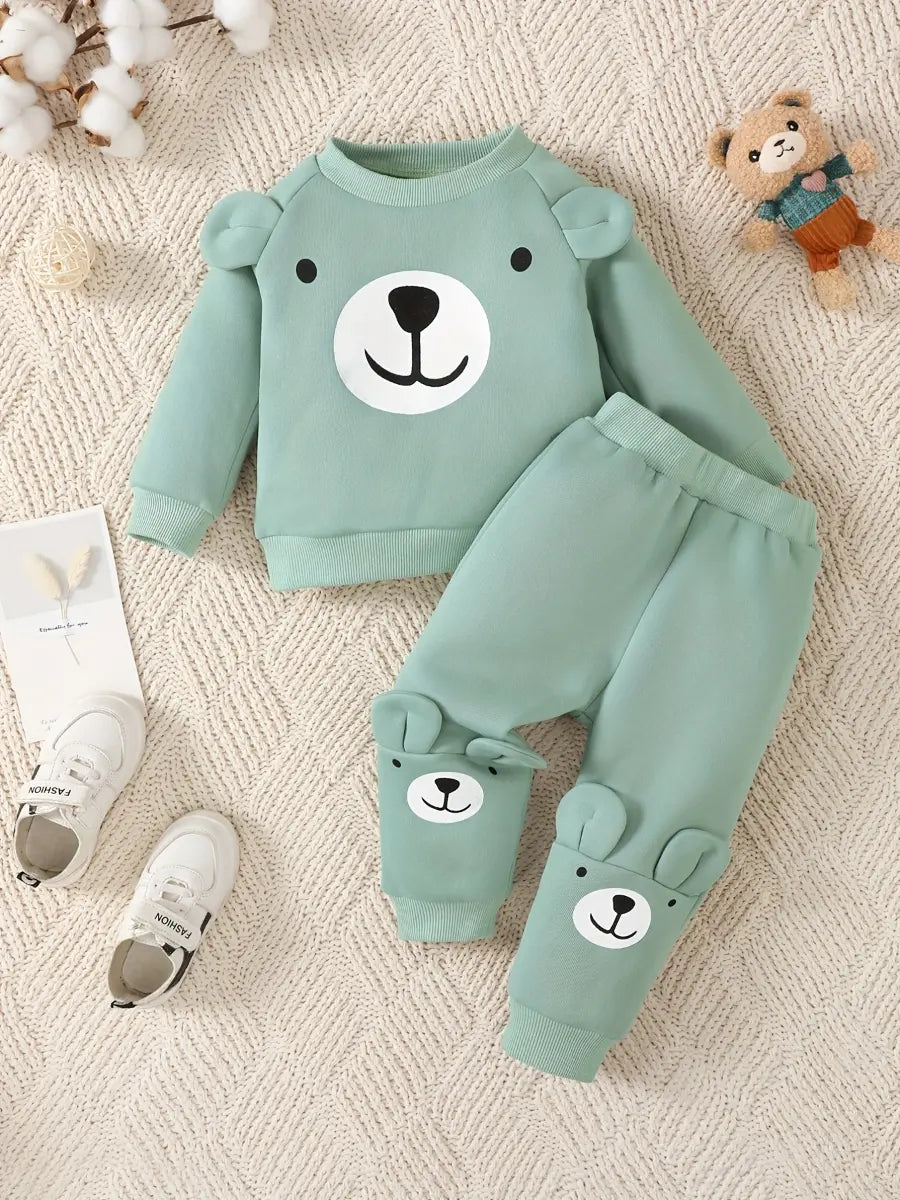 Conjunto Infantil Masculino Moletom Estampa Urso e Calça Jogger Manga Longa Gola Redonda