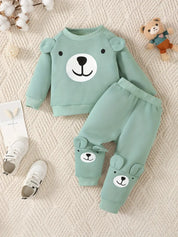 Conjunto Infantil Masculino Moletom Estampa Urso e Calça Jogger Manga Longa Gola Redonda