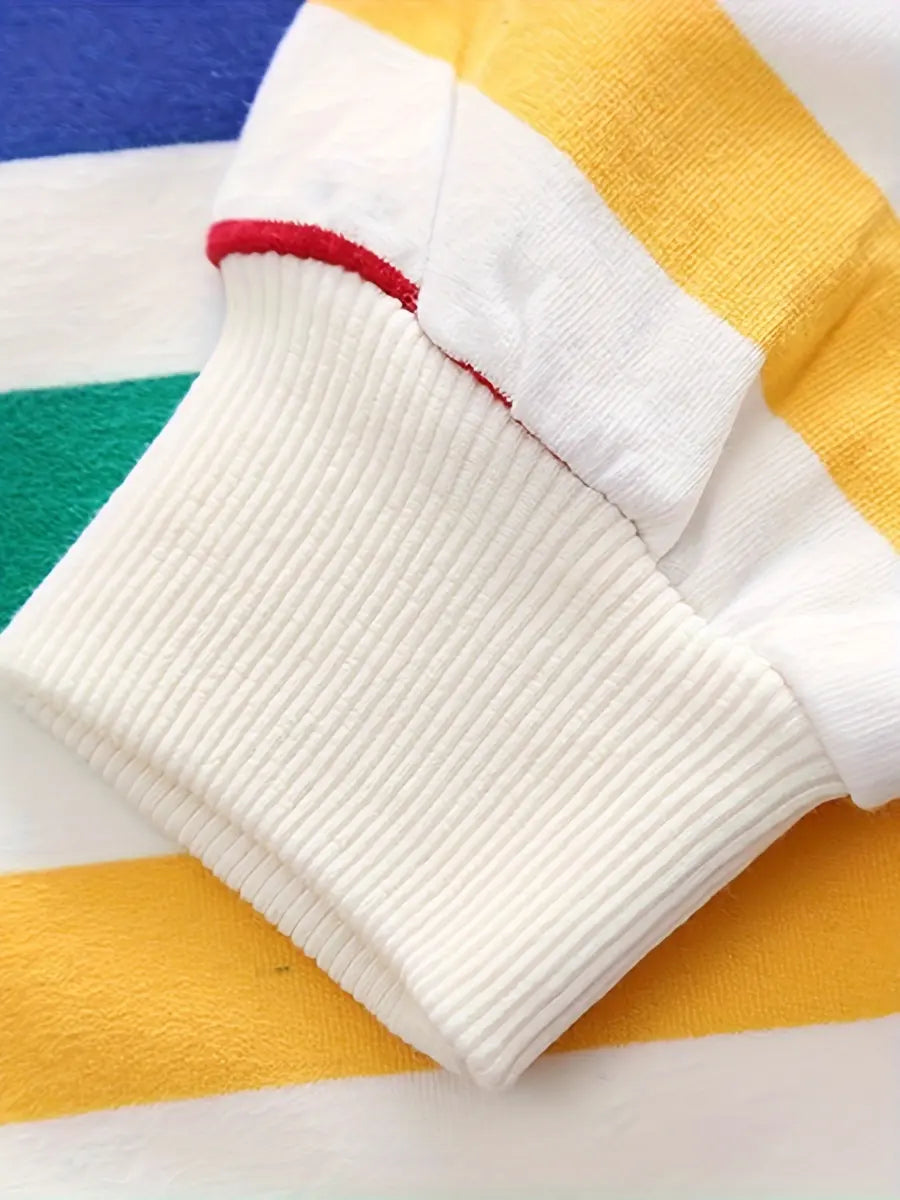 Conjunto Infantil Masculino 2 Peças Camiseta Listrada Colorida e Jardineira Estampa Urso
