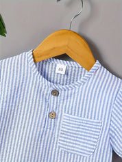 Conjunto 2 Peças Bebê Menino Camisa Listrada Manga Curta e Shorts com Elástico