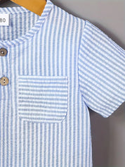 Conjunto 2 Peças Bebê Menino Camisa Listrada Manga Curta e Shorts com Elástico