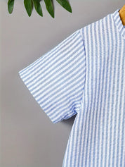 Conjunto 2 Peças Bebê Menino Camisa Listrada Manga Curta e Shorts com Elástico