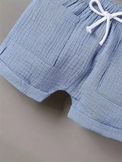 Conjunto 2 Peças Bebê Menino Camisa Listrada Manga Curta e Shorts com Elástico