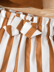 Conjunto 2 Peças Bebê Menina Blusa Franzida Manga Curta e Short Listrado
