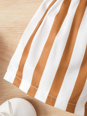 Conjunto 2 Peças Bebê Menina Blusa Franzida Manga Curta e Short Listrado