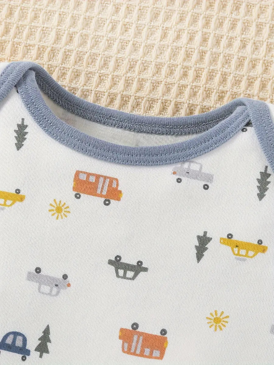 Conjunto Bebê Menino 4 Peças Body Estampa Carrinhos Casaco Calça Touca Plush