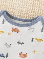 Conjunto Bebê Menino 4 Peças Body Estampa Carrinhos Casaco Calça Touca Plush