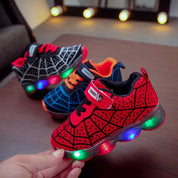 Tênis Infantil Luminoso Led Estampa Aranha Velcro Menino Cadarço