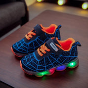 Tênis Infantil Luminoso Led Estampa Aranha Velcro Menino Cadarço