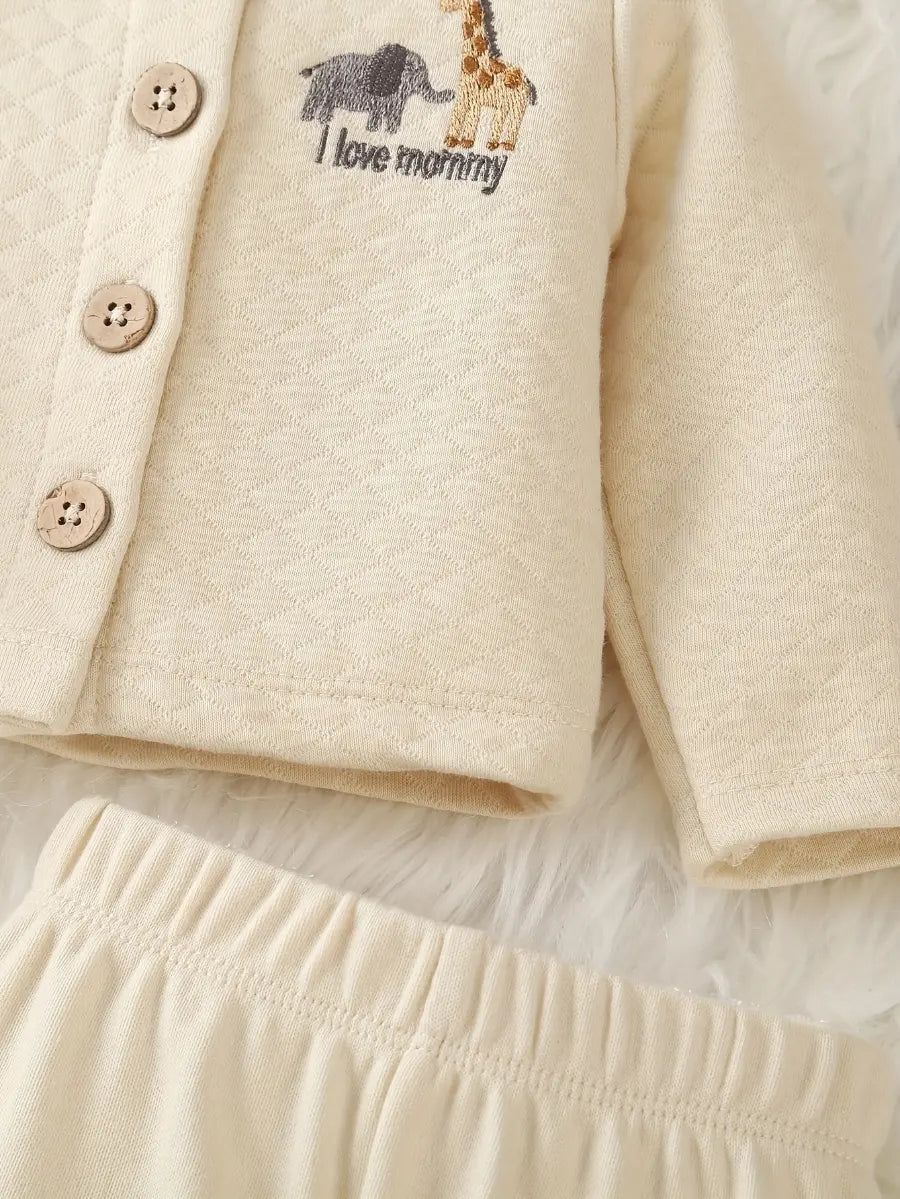 Conjunto Bebê Menino 4 Peças Body Listrado Casaco Acolchoado Bordado Girafa Calça e Chapéu