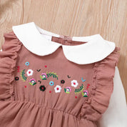 Macacão Bebê Menina Manga Longa Gola Peter Pan Bordado Floral