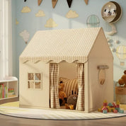 Casinha Tenda Infantil com Cortinas Telhado Xadrez Janela Decorativa