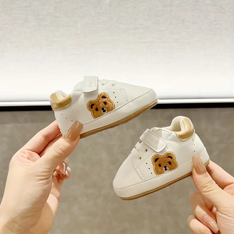 Tênis Bebê Primeiro Passo Menino Menina Estampa Urso Velcro Antiderrapante