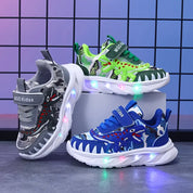 Tênis Infantil Masculino com Luz LED Estampa Dinossauro Velcro