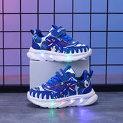 Tênis Infantil Masculino com Luz LED Estampa Dinossauro Velcro