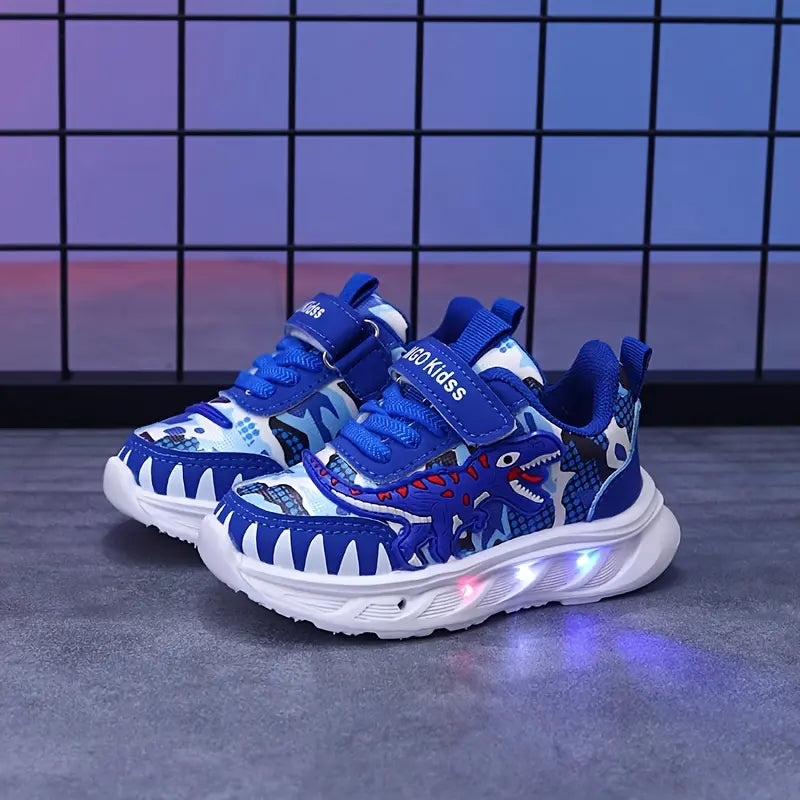 Tênis Infantil Masculino com Luz LED Estampa Dinossauro Velcro