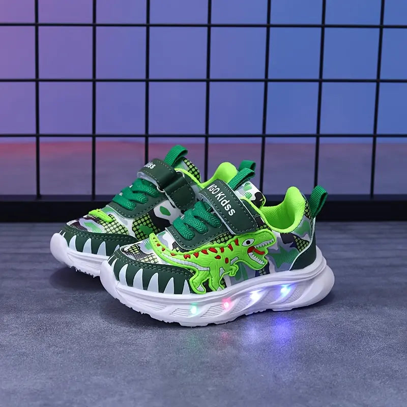 Tênis Infantil Masculino com Luz LED Estampa Dinossauro Velcro