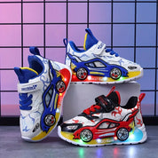 Tênis Infantil Masculino Led Luminoso Estampa Carrinho Velcro