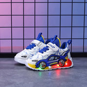 Tênis Infantil Masculino Led Luminoso Estampa Carrinho Velcro