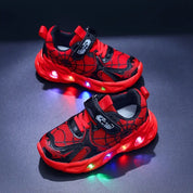 Tênis Infantil LED Teia de Aranha Malha Respirável Velcro