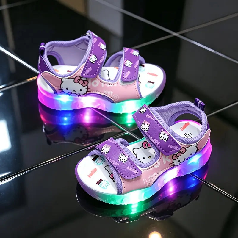 Sandália Infantil LED Hello Kitty Velcro Meninas