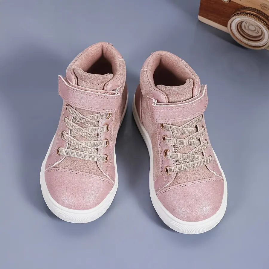 Tênis Cano Alto Infantil Feminino Sneaker Velcro Cadarço Glitter Coração