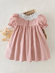 Vestido Bebê Menina Gola Peter Pan com Pato Aplicado