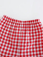 Conjunto 2 Peças Bebê Menina Top Alças com Bordado de Morango e Shorts Xadrez