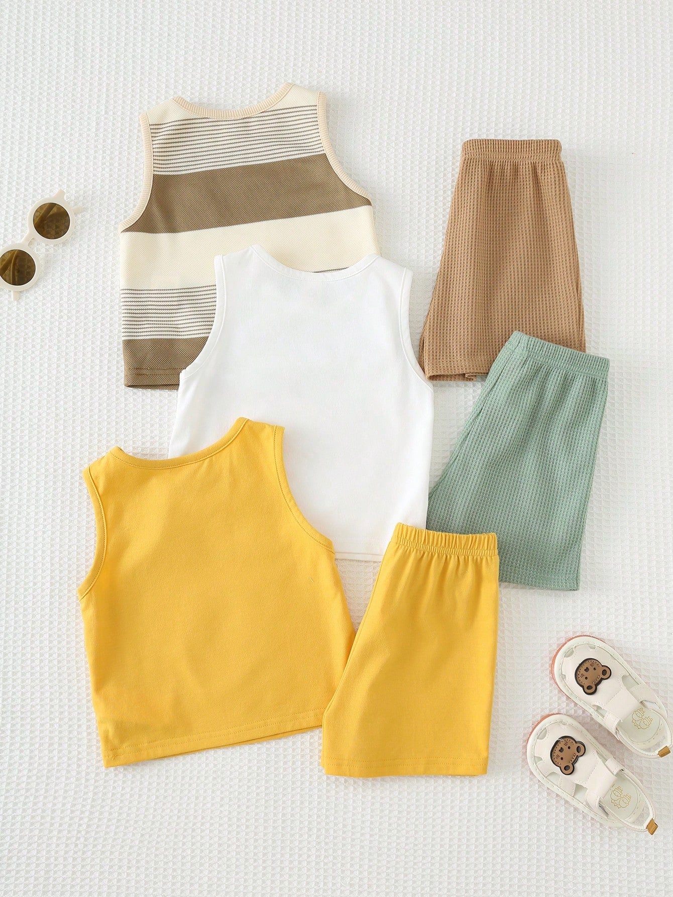 Kit 3 Conjuntos Bebê Menino Regata e Shorts Leão e Urso
