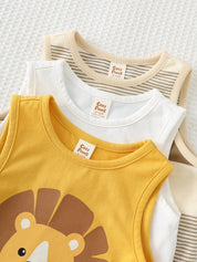 Kit 3 Conjuntos Bebê Menino Regata e Shorts Leão e Urso