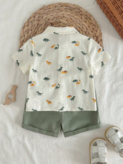Conjunto Bebê Menino Camisa Dinossauro e Shorts