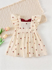 Vestido Bebê Menina Estampa Cereja com Laço Vermelho