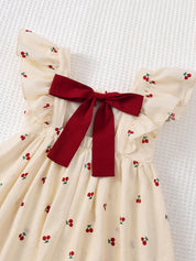 Vestido Bebê Menina Estampa Cereja com Laço Vermelho