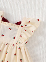 Vestido Bebê Menina Estampa Cereja com Laço Vermelho