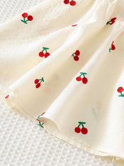 Vestido Bebê Menina Estampa Cereja com Laço Vermelho
