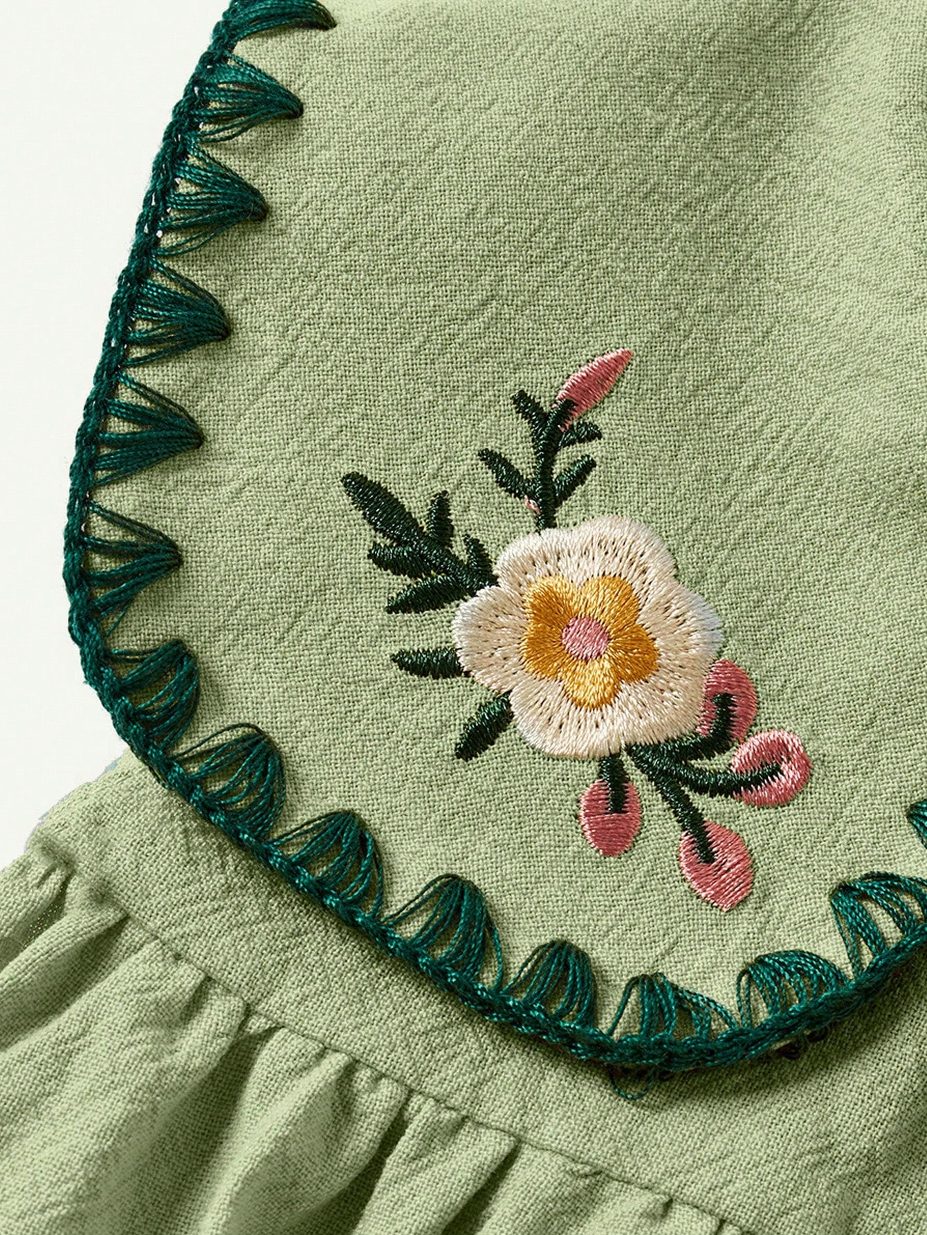 Vestido Bebê Menina em Algodão Gola Bordada Floral com Botões