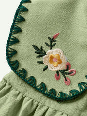Vestido Bebê Menina em Algodão Gola Bordada Floral com Botões
