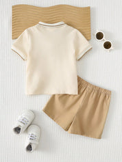 Conjunto Bebê Menino Polo com Urso Bordado e Shorts
