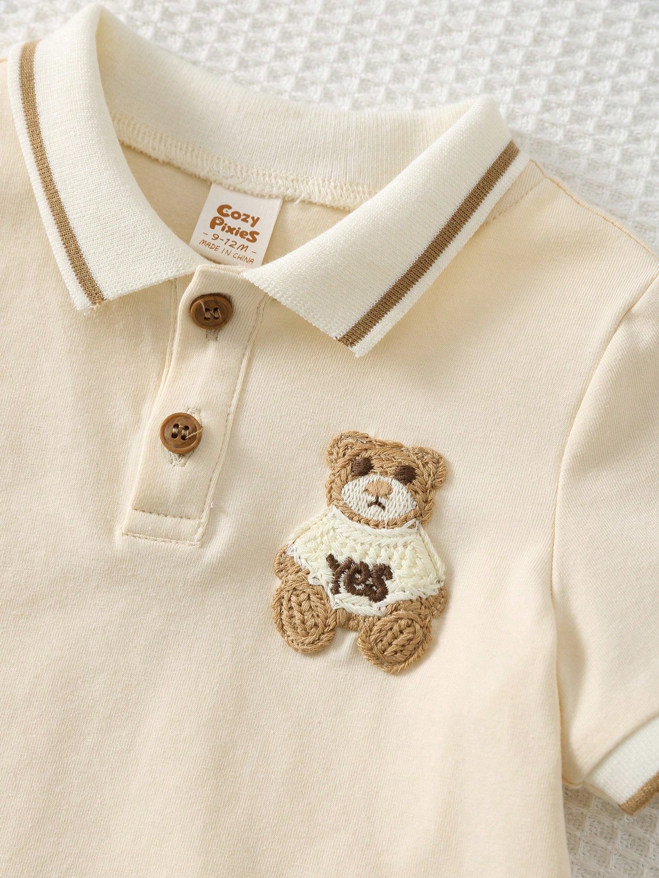 Conjunto Bebê Menino Polo com Urso Bordado e Shorts