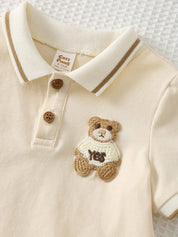 Conjunto Bebê Menino Polo com Urso Bordado e Shorts