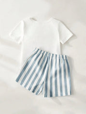 Conjunto Bebê Menino Baseball com Urso Bordado e Shorts Listrado