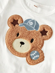 Conjunto Bebê Menino Baseball com Urso Bordado e Shorts Listrado