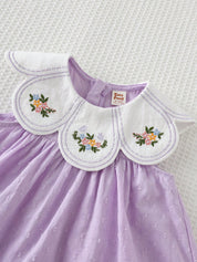 Vestido Bebê Menina Linha A Gola Bordada Floral sem Mangas