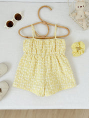 Macacão Romper Bebê Menina Jacquard Floral com Laço Frontal